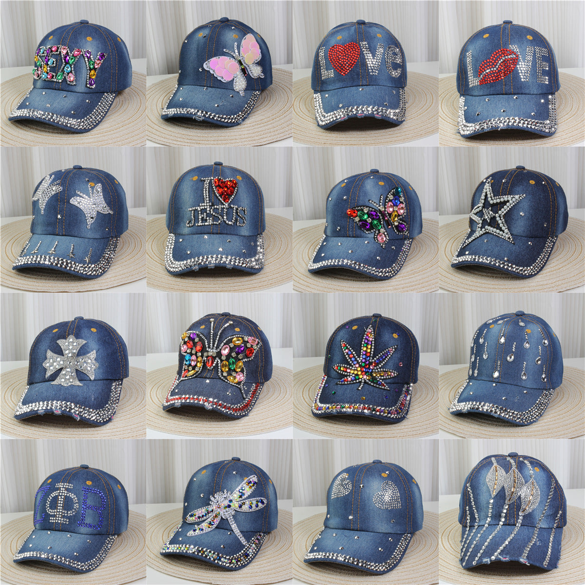 Wholesale British Denim Diamond Casual Baseball Cap