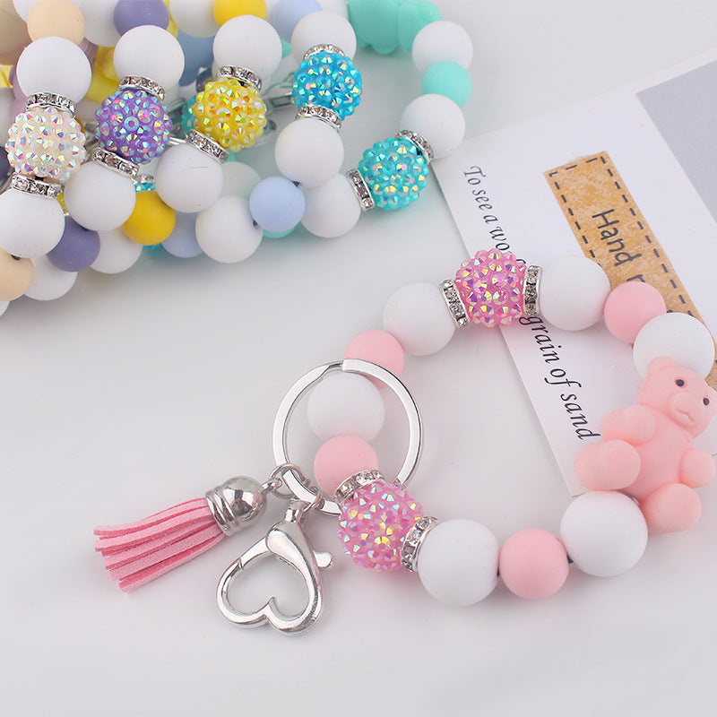 Wholesale Cartoon Silicone Three-dimensional Bear DIY Beaded Bracelet Keychain