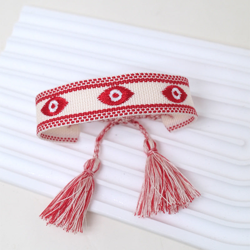 Wholesale Cord Embroidered Logo Devil's Eye Woven Tassel Bracelet