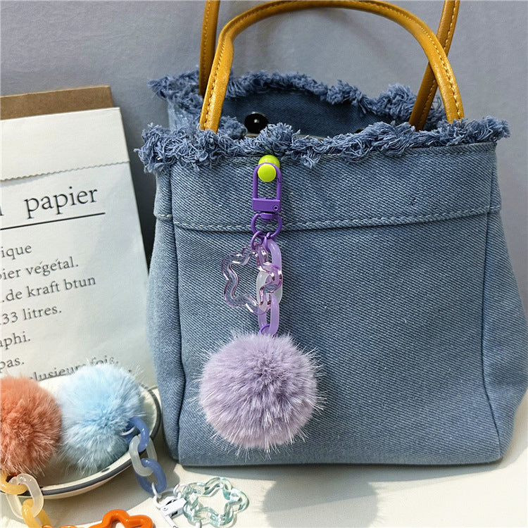 Wholesale Creative cute fur ball flower keychain colorful candy ball plush pendant