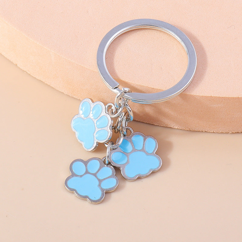 Wholesale Cartoon Cute Three Dogs Paw Print Keychain