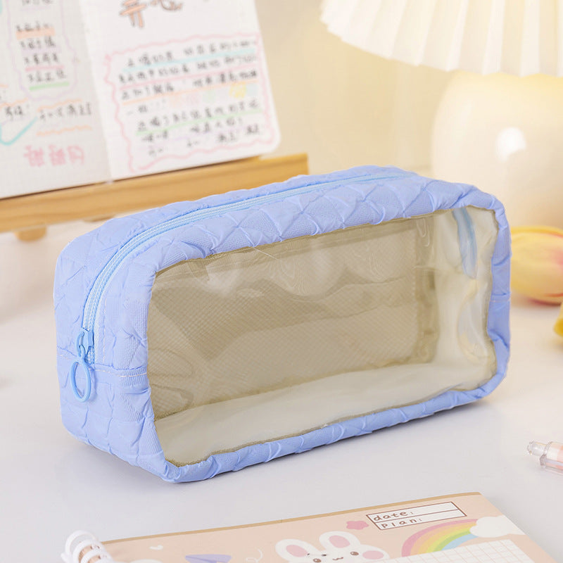 Wholesale Polyester PU Large Capacity Transparent Pencil Case