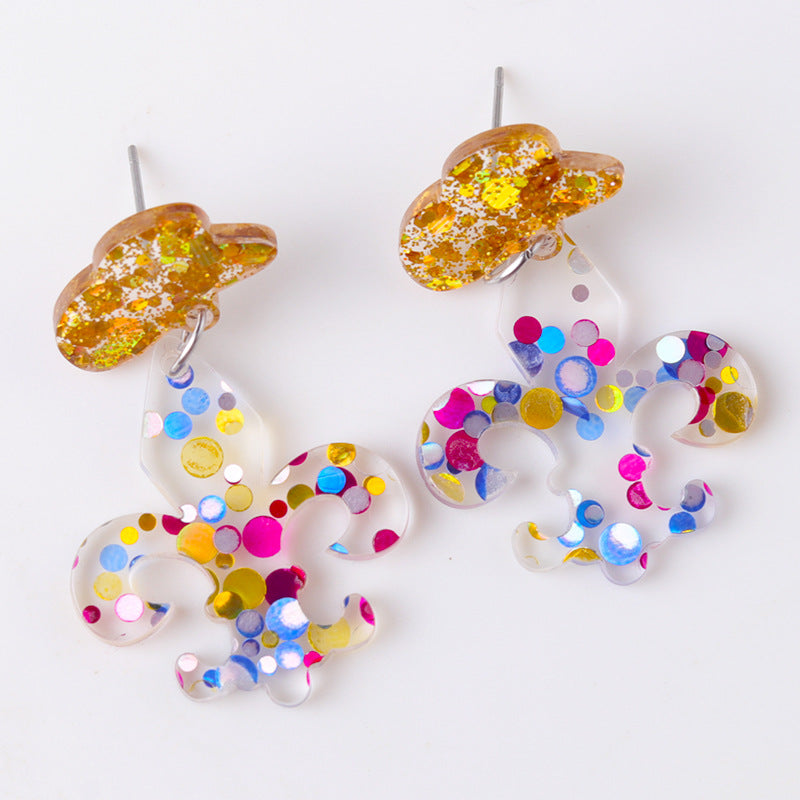 Wholesale Glitter Transparent Mask Crown Acrylic Design Earrings