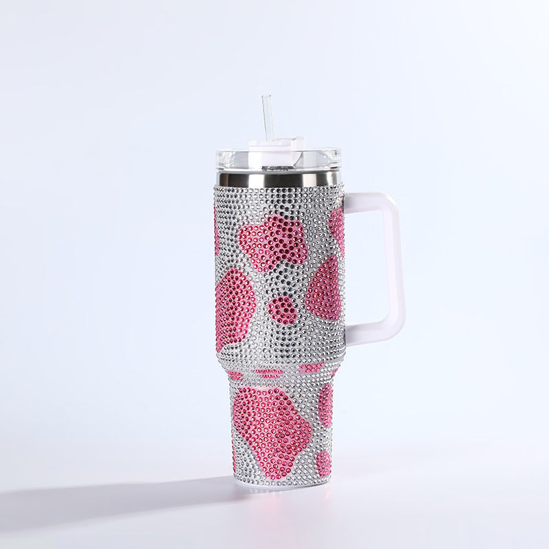 Wholesale Tumbler Ice Bullies Cup  Colorful Cow Pattern Diamond-encrusted Thermos Cup Straw Cup 40OZ Car Cup Ice Cup