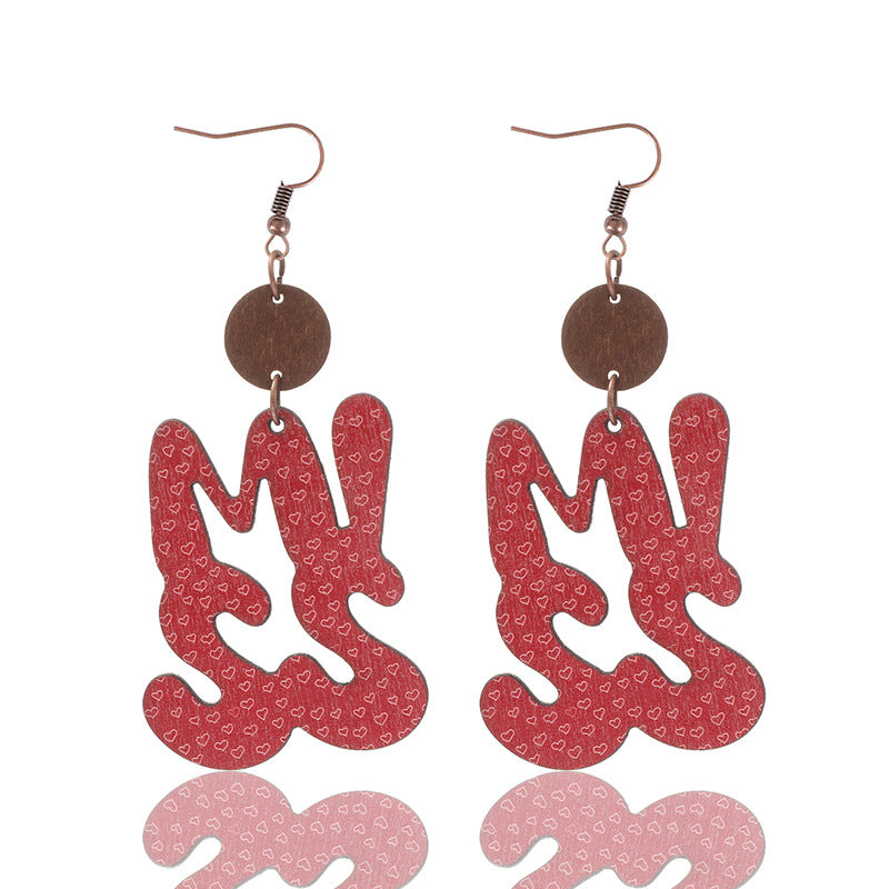Wholesale Valentine's Day English Letter MISS Miss Pattern Wooden Earrings