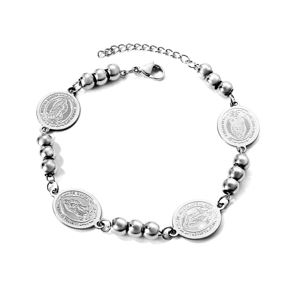Wholesale Circle Steel Bead Portrait Titanium Steel Bracelet