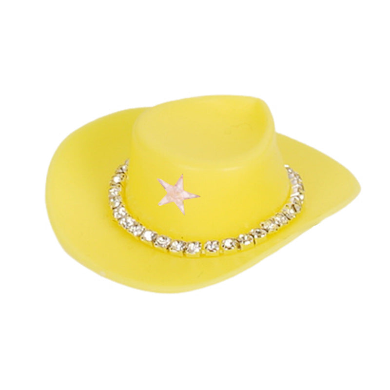 Wholesale Pink cowboy hat with diamond chain hairpin toy doll accessories hat plastic hat