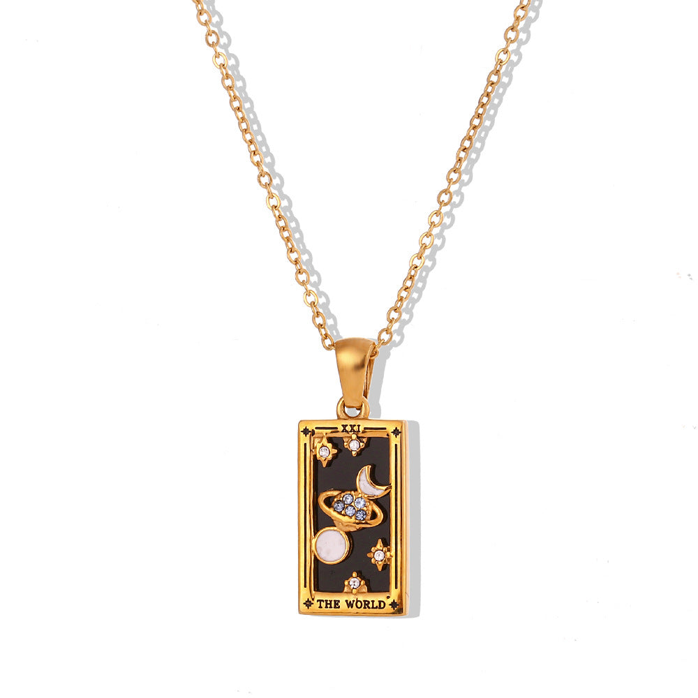 Wholesale Rectangular Drip Oiled Zircon Tarot Cards Stainless Steel 18K Gold Plated Necklaces