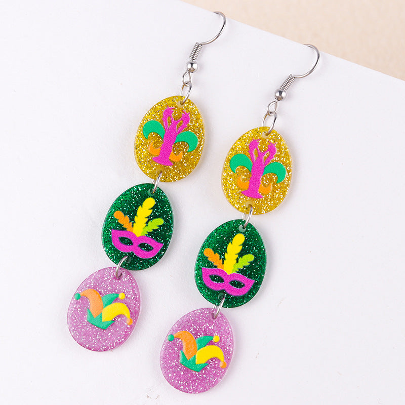 Wholesale Glitter Transparent Mask Crown Acrylic Design Earrings