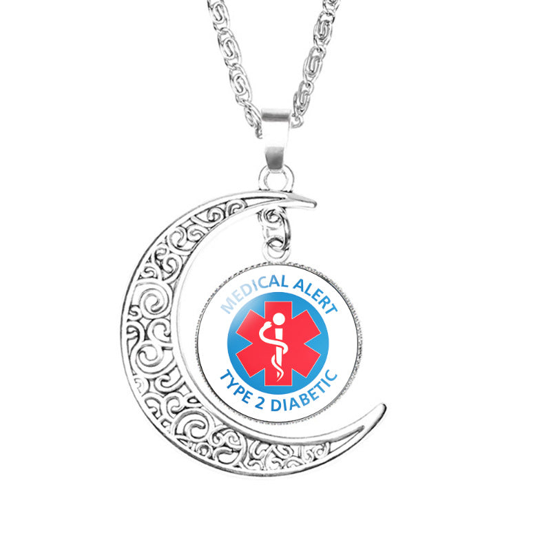 Wholesale Life Star Moon Necklace Medical Signs Diabetic Diabetes Warning Necklace