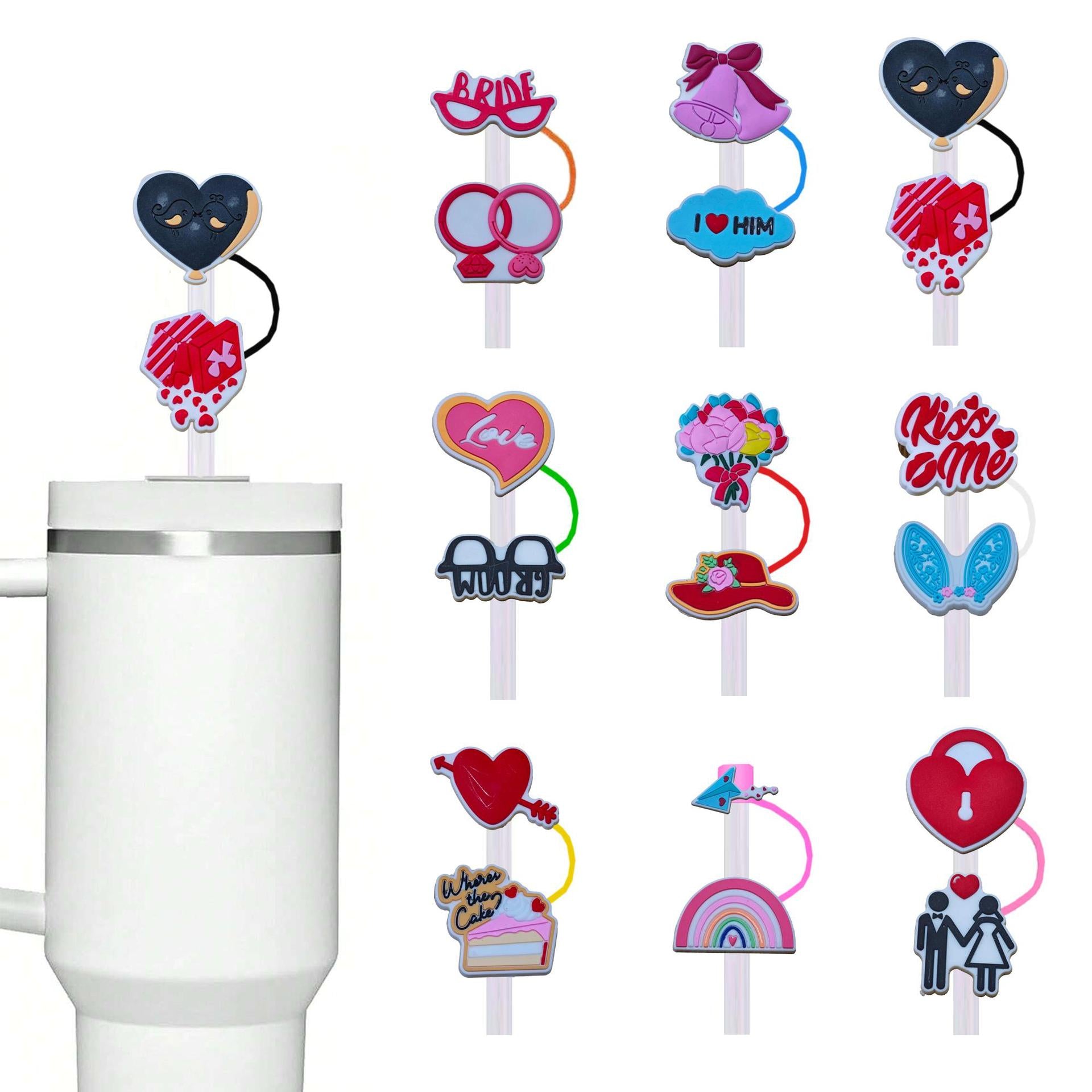 Wholesale Valentine's Day Creative Cartoon Double Head Straw Cap temu Cartoon Milk Tea Drink Straw Sleeve Plastic Straw Plug