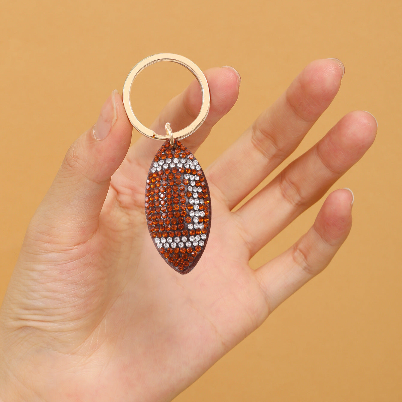 Wholesale Sports Style Rugby Brown Leather Rhinestone Keychain