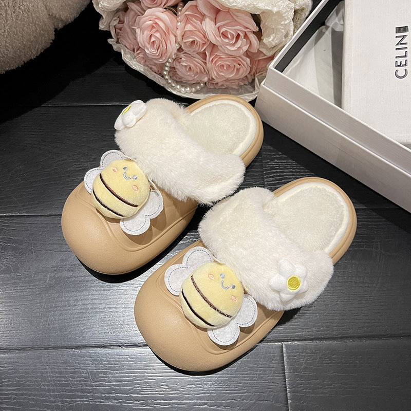 Wholesale Little Bee Autumn and Winter Non-slip Warm Plush Waterproof Cotton Slippers