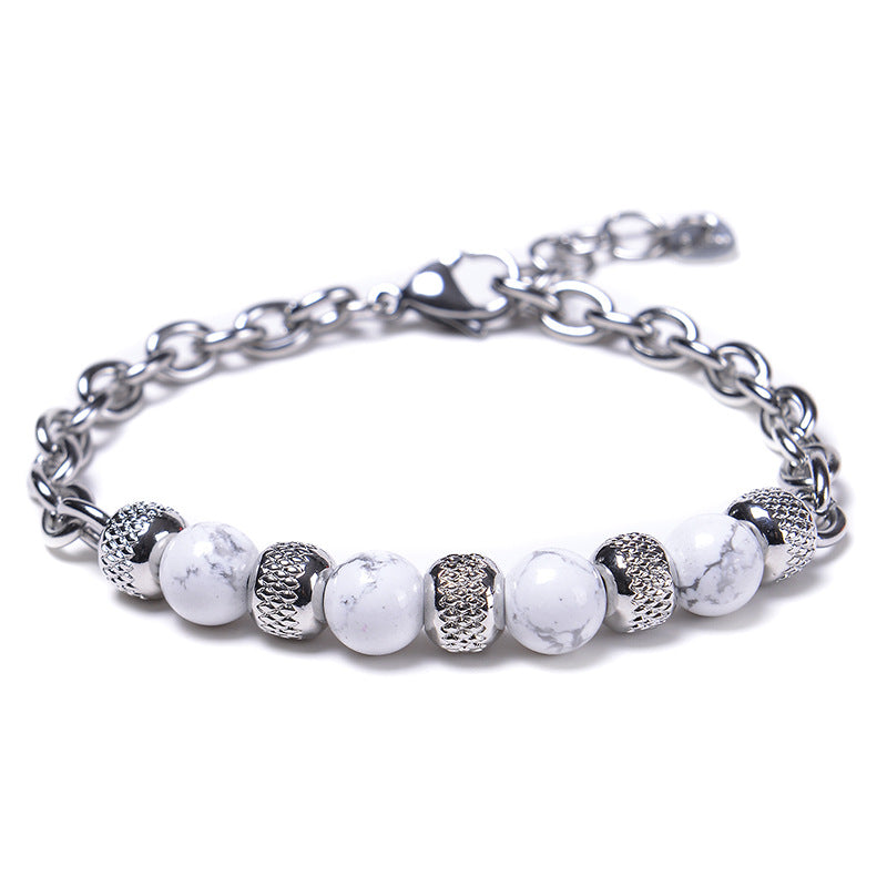 Wholesale Stainless Steel Natural Stone Beaded Men's Bracelet