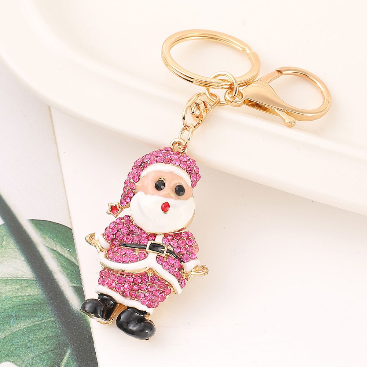 Wholesale Christmas Santa Claus Alloy Diamond Keychain