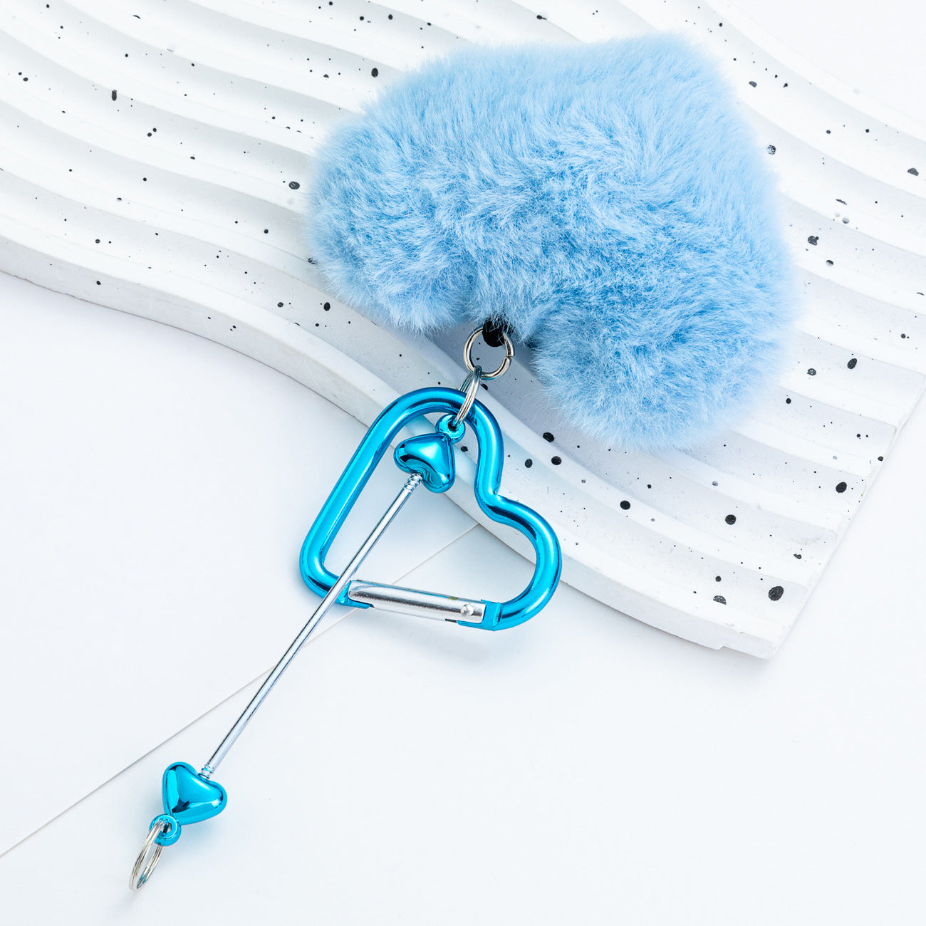 Wholesale New DIY beadable PomPom love mountaineering buckle plush keychains
