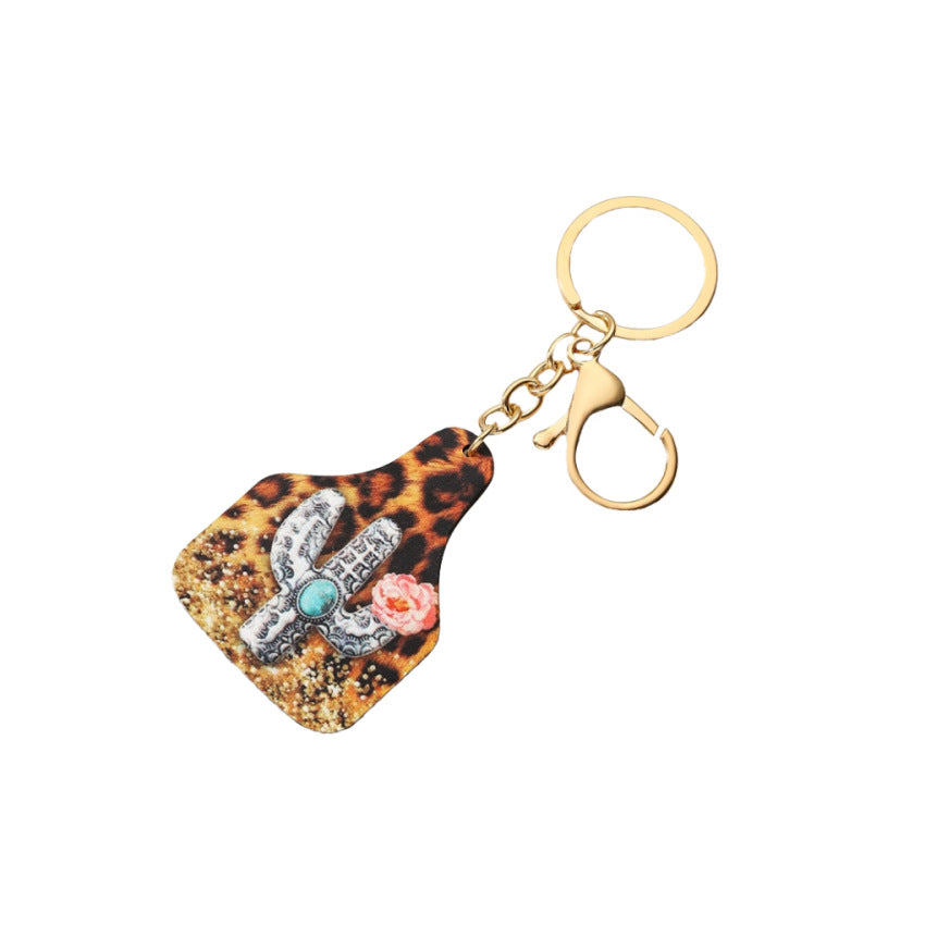 Wholesale Western Denim Wooden Cactus Keychain