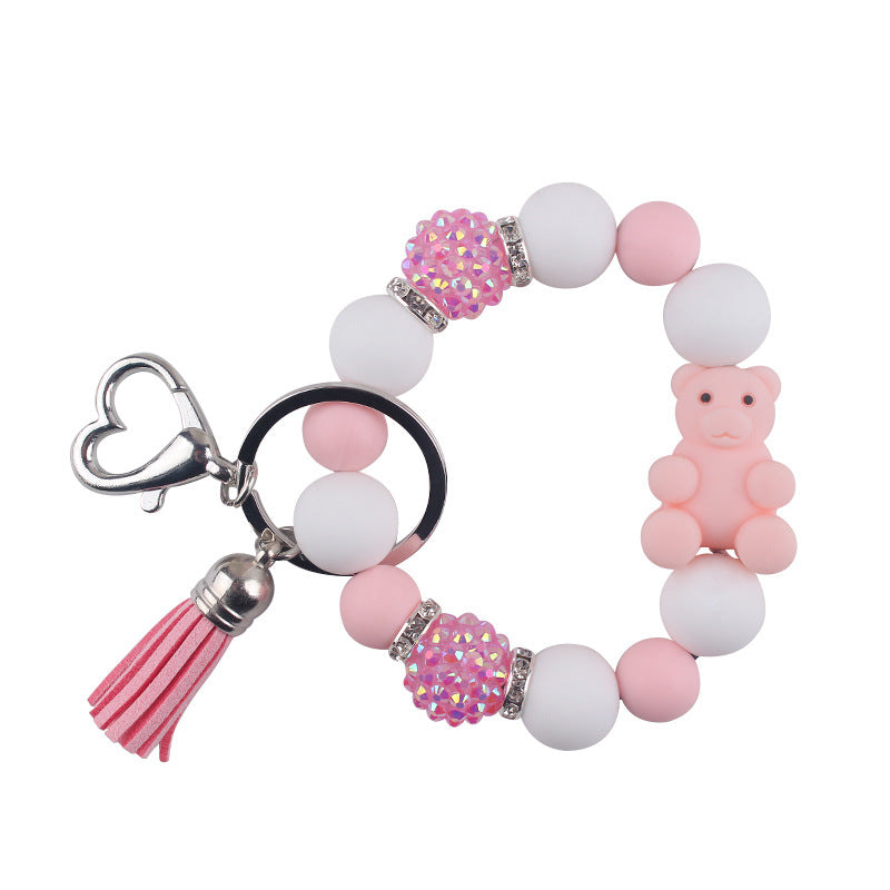 Wholesale Cartoon Silicone Three-dimensional Bear DIY Beaded Bracelet Keychain