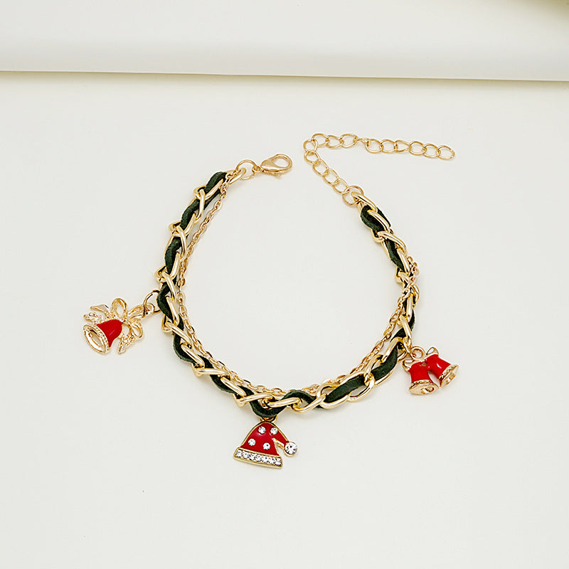 Wholesale Christmas Oil Drop Christmas Tree Snowman Cane Pendant Multi-layer Chain Bracelet