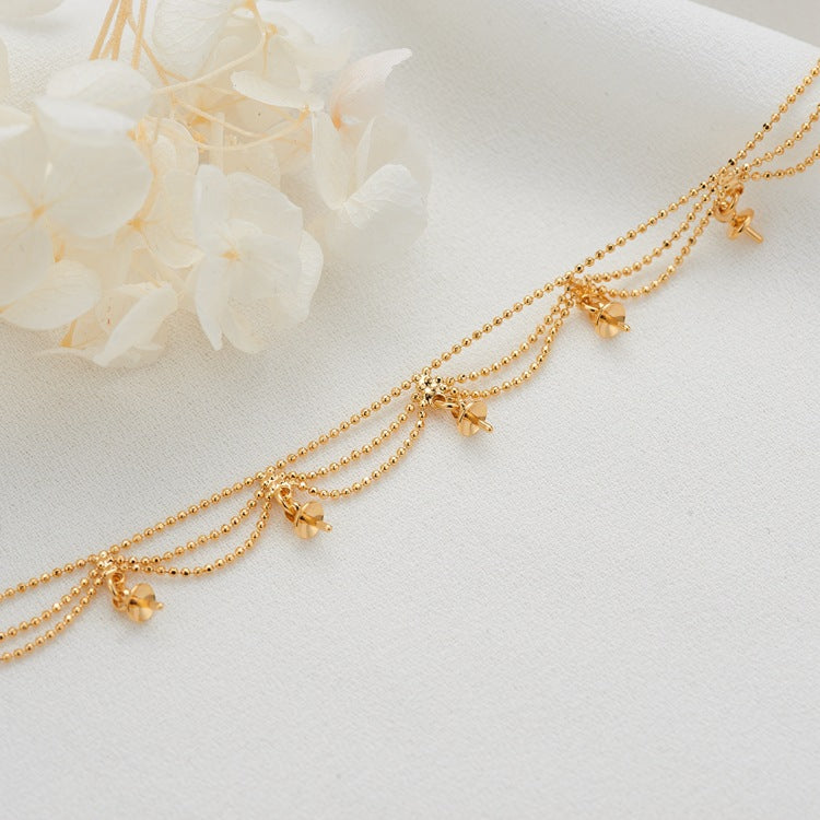 Wholesale Multi-layer 14K Gold DIY Tassel Pearl Necklace Clavicle Chain