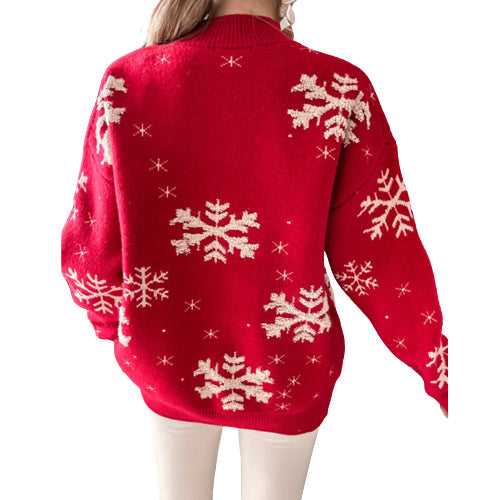 Wholesale Snowflake Towel Embroidered Half-turtleneck Themed Christmas Sweater
