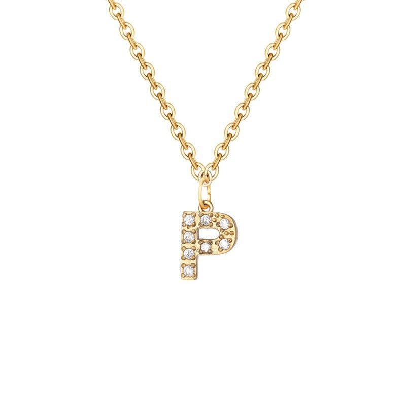 Wholesale Stainless Steel Diamond Alphabet Pendant 14K Gold Plated Necklaces