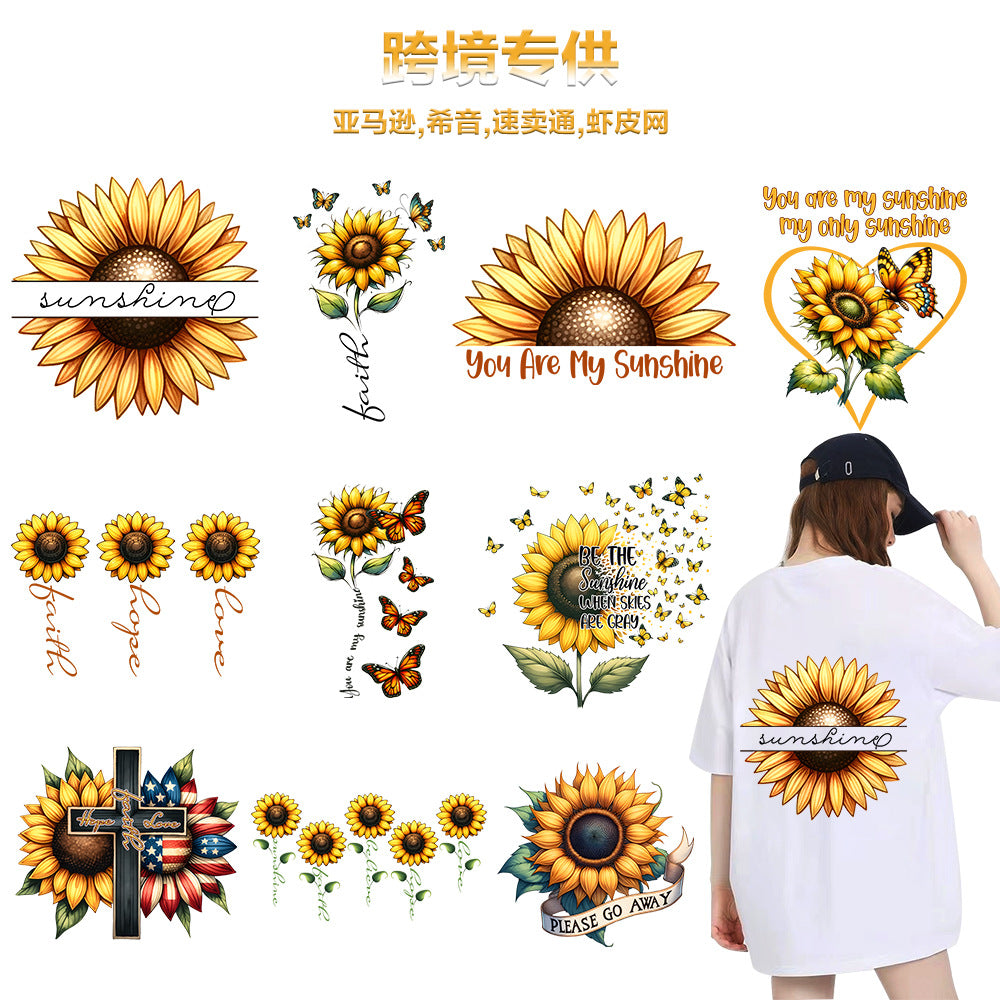 Wholesale 10pcs/pack Sunflower T-shirt heat transfer hot stamping