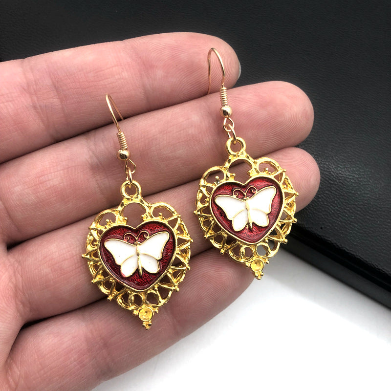 Wholesale Punk Gothic White Butterfly Gemstone Pendant Earrings