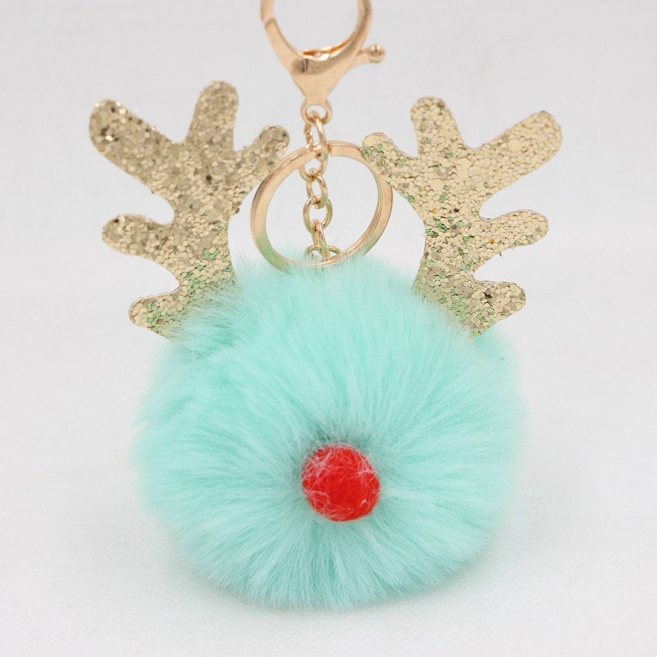 Wholesale Christmas Antler Plush Ball Keychain
