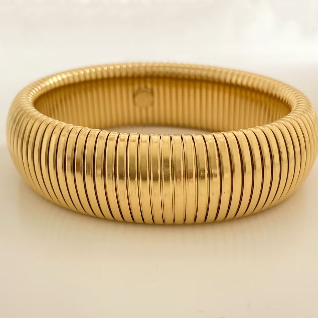 Wholesale Stainless Steel Gold Stretch Snake Bone Wide Bracelet