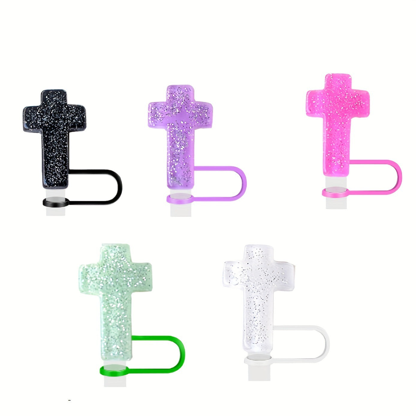 Wholesale 5pcs Transparent Glitter Cross Resin Straw Plug