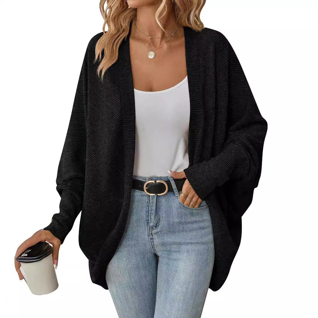 Wholesale Polyester Autumn Winter Women Fashion Bat Sleeve Cardigan Loose Knitted Jacket