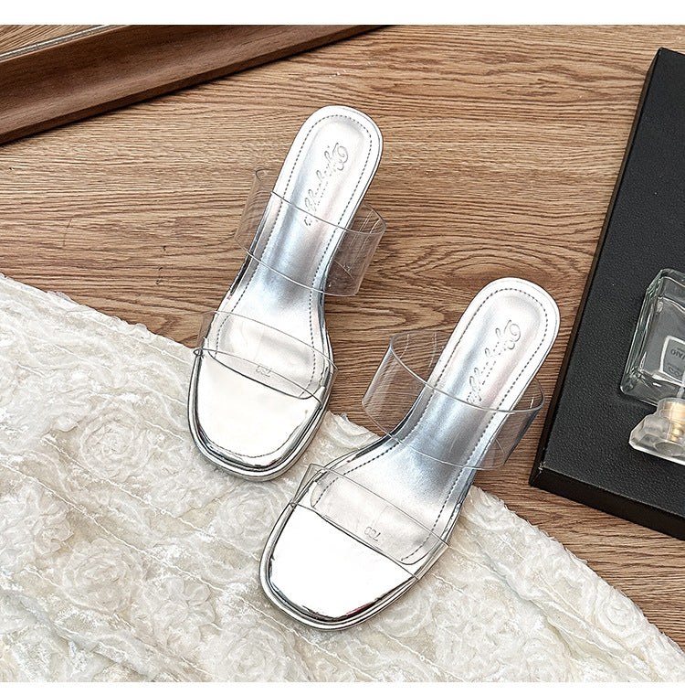 Wholesale Waterproof chunky heel strap crystal sandals thick bottom sandals for outer wear