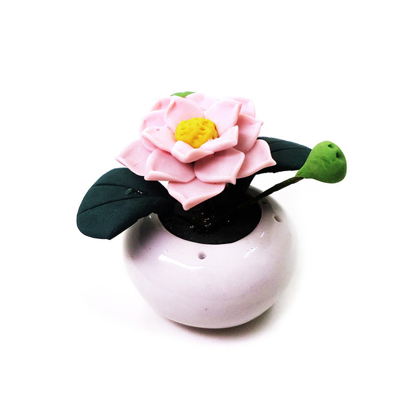 Wholesale 1:12 doll house accessories dollhouse mini craft flower bonsai clay flower ceramic pot Lotus Lotus model