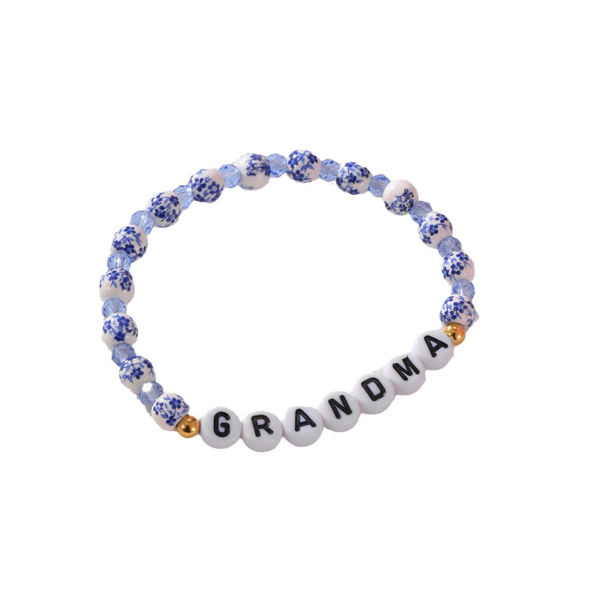 Wholesale Stainless Steel Love Acrylic Alphanumeric Small Gold Beads Blue and White Porcelain Beaded Valentine's Day Bracelet
