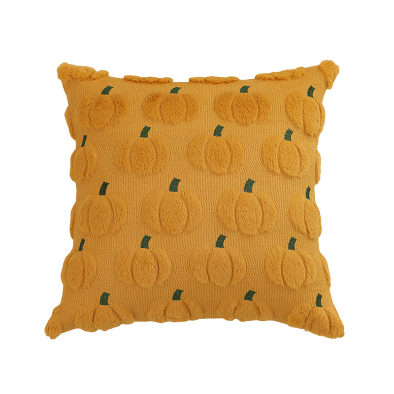 Wholesale Thanksgiving Autumn Plush Quilted Embroidered Pumpkin Orange Pillow Cushion Cover