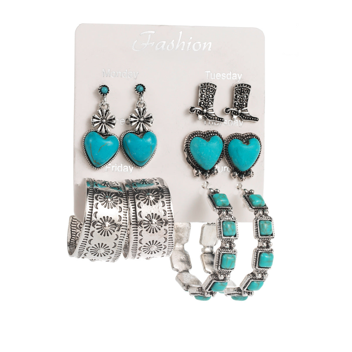 Wholesale  Turquoise Earrings Set Western Style Love Shoes Boots Cross Earrings