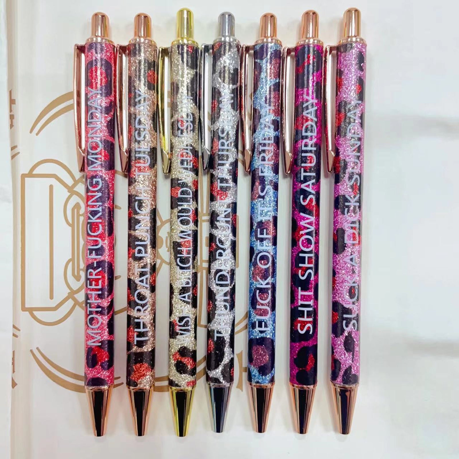 Wholesale Pens Funny Pens Leopard Print Metal Press Ball Pen Set