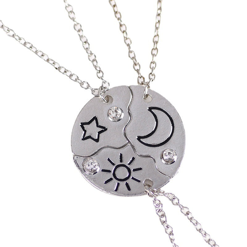 Wholesale Sun, Moon and Stars Stitching Good Friends Diamond Necklace