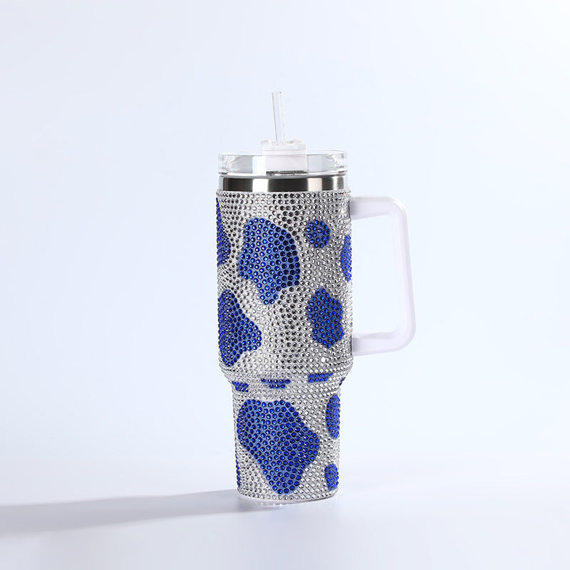 Wholesale Tumbler Ice Bullies Cup  Colorful Cow Pattern Diamond-encrusted Thermos Cup Straw Cup 40OZ Car Cup Ice Cup