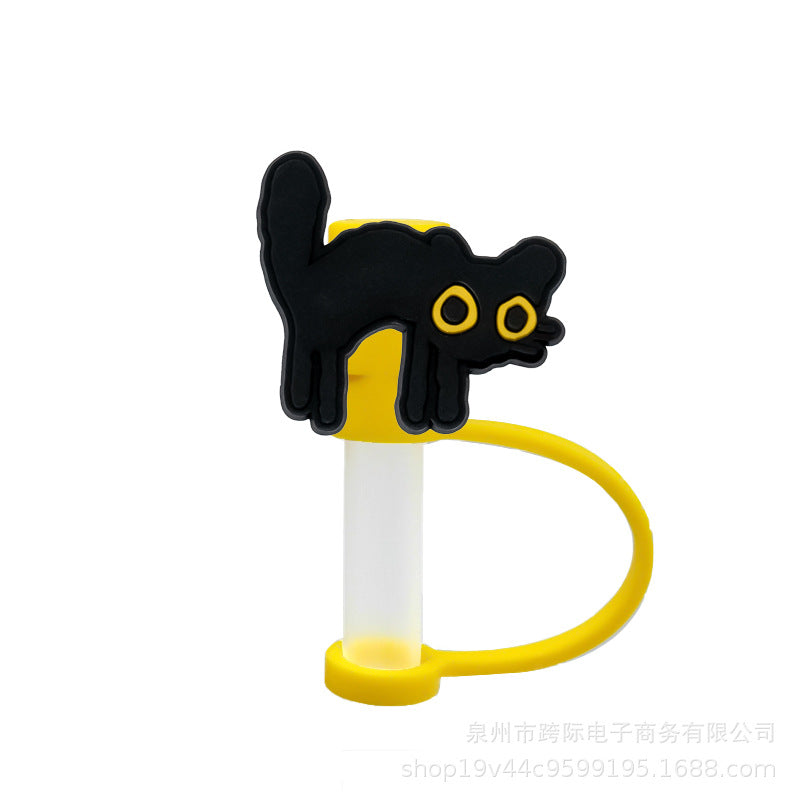 Wholesale 10PCS/PACK  Cute Cartoon Black Cat Silicone Straw Cap