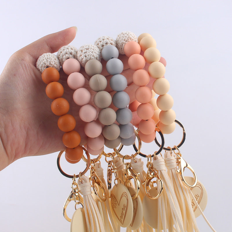 Wholesale Solid Color Silicone Beads Handmade Tassel Wrist Keychain