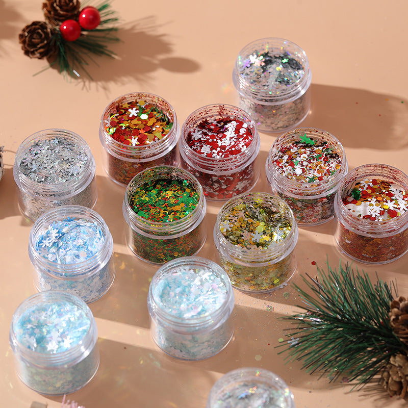 Wholesale DIY Christmas Colors Snowflake Stars Christmas Tree Flow Hemp Dropping Glue Mixed Glitter