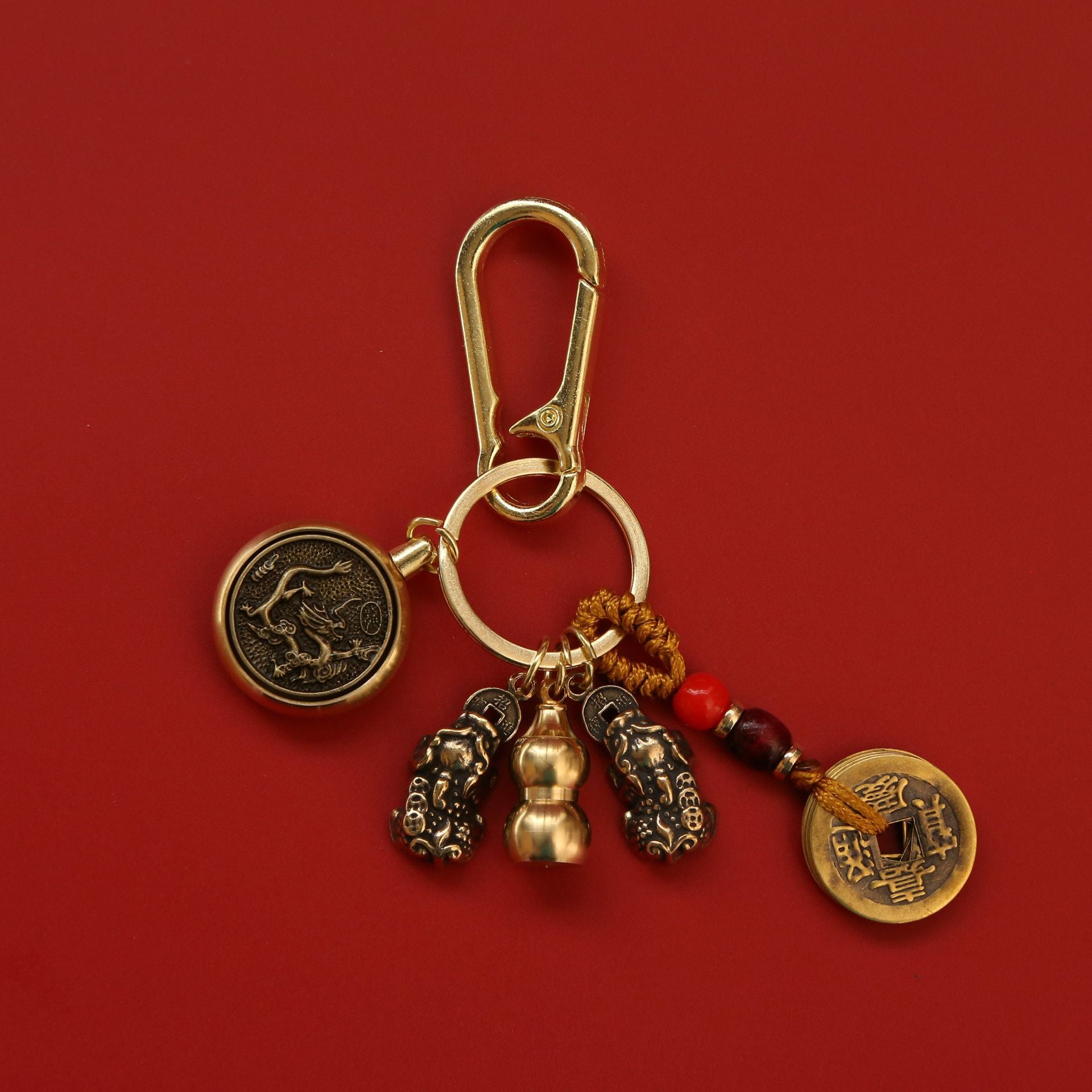 Wholesale Brass Double Pixiu Transfer Money Two Zodiac Eight Guardian Gods Keychain