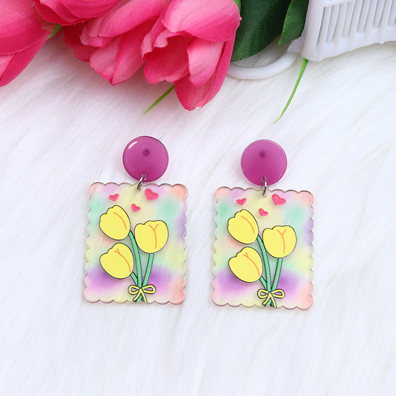 Flores de tulipán de color caramelo al por mayor Pendientes acrílicos