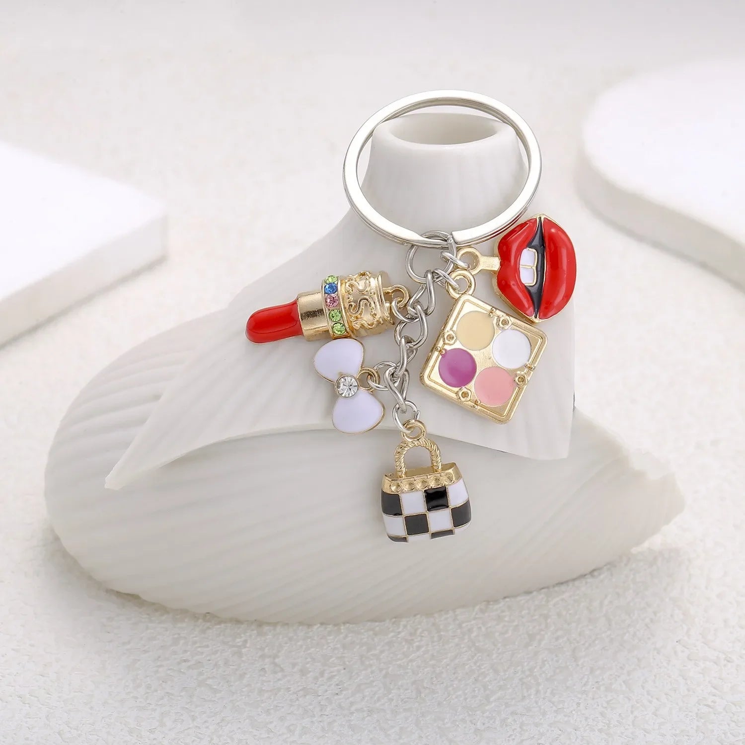 Wholesale Lipstick High Heels Red Wine Glass Alloy Keychain