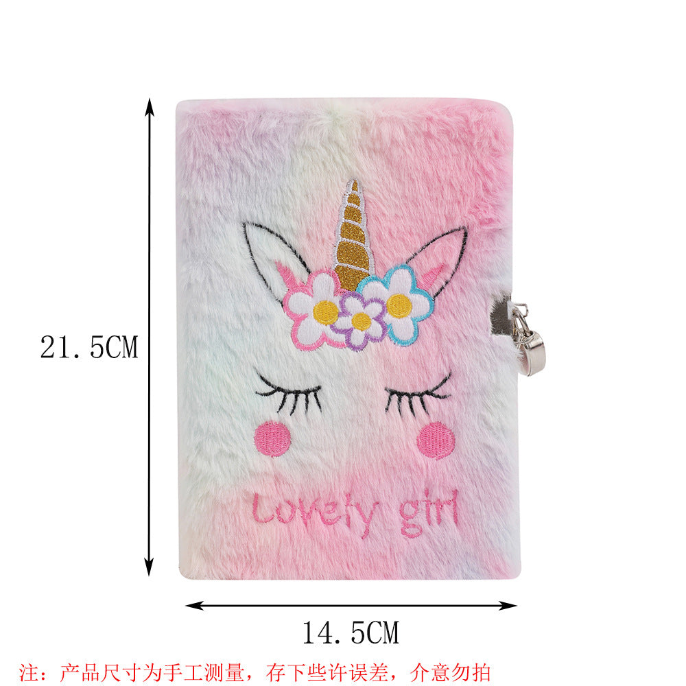 Wholesale Cartoon Plush Notebook Unicorn Diary with Lock
