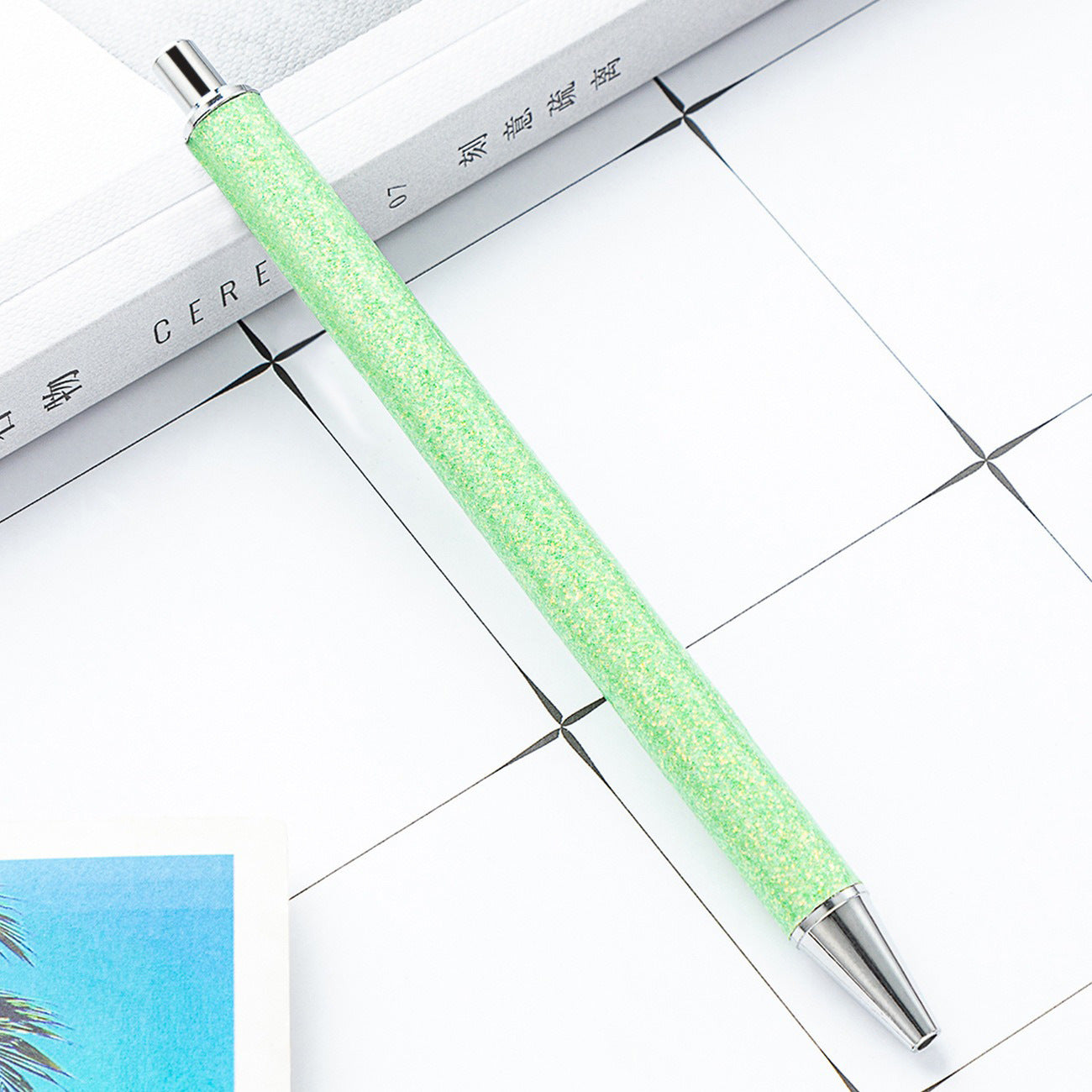 Wholesale Gold Powder Multicolor Metal Button Foreskin Pu Ballpoint Pen