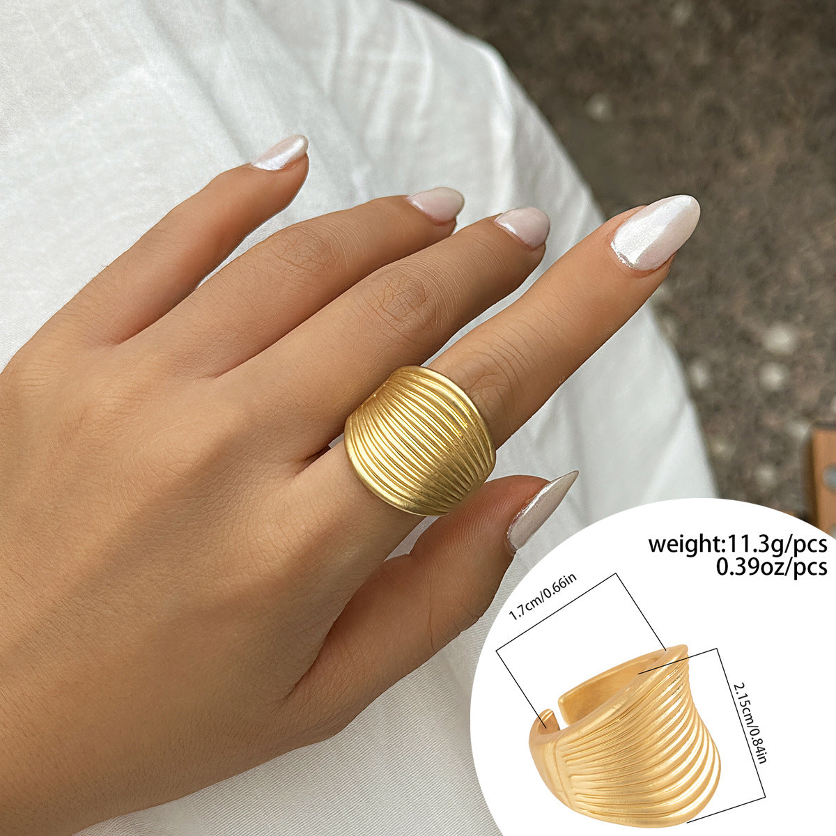Wholesale exaggerated disc pleated metal ring simple irregular niche flower ring