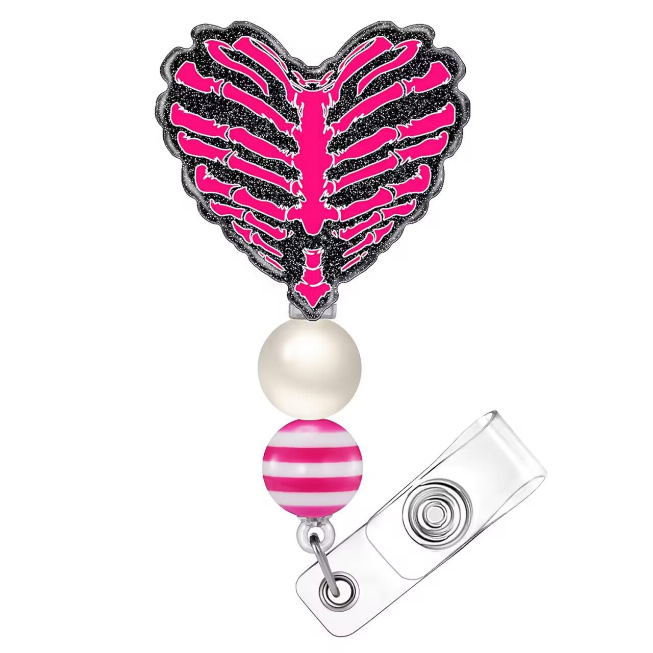 Wholesale Badge Reels Medical Series Leopard Print Cow Print Beaded Badge ABS Scroll Retractable Keychain